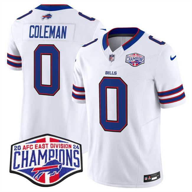 Men%27s Buffalo Bills #0 Keon Coleman White F.U.S.E. 2024 AFC East Division Champions Vapor Limited Stitched Jersey